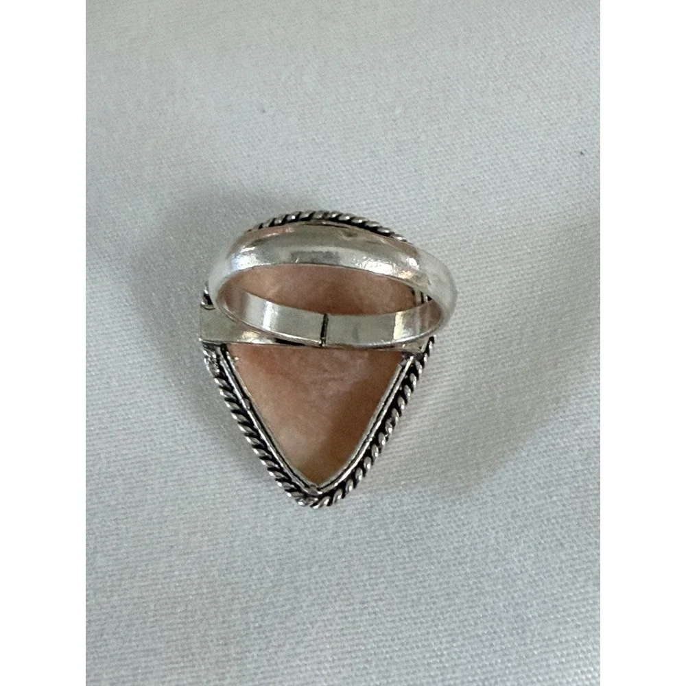 Hand crafted Peach Moonstone Ring Women Size 7 Pink New Silver Plated Pear